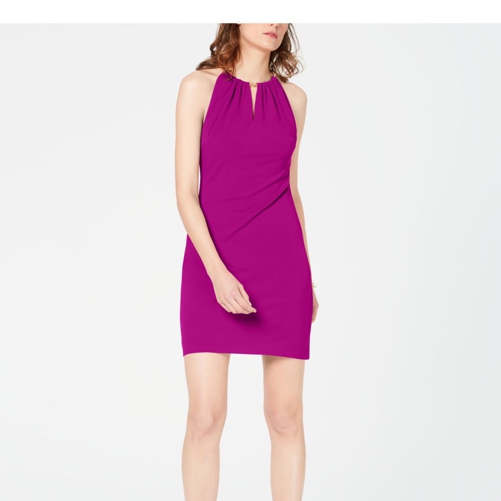 INC Magenta Sleeveless Chain Halter Mini Sz Med